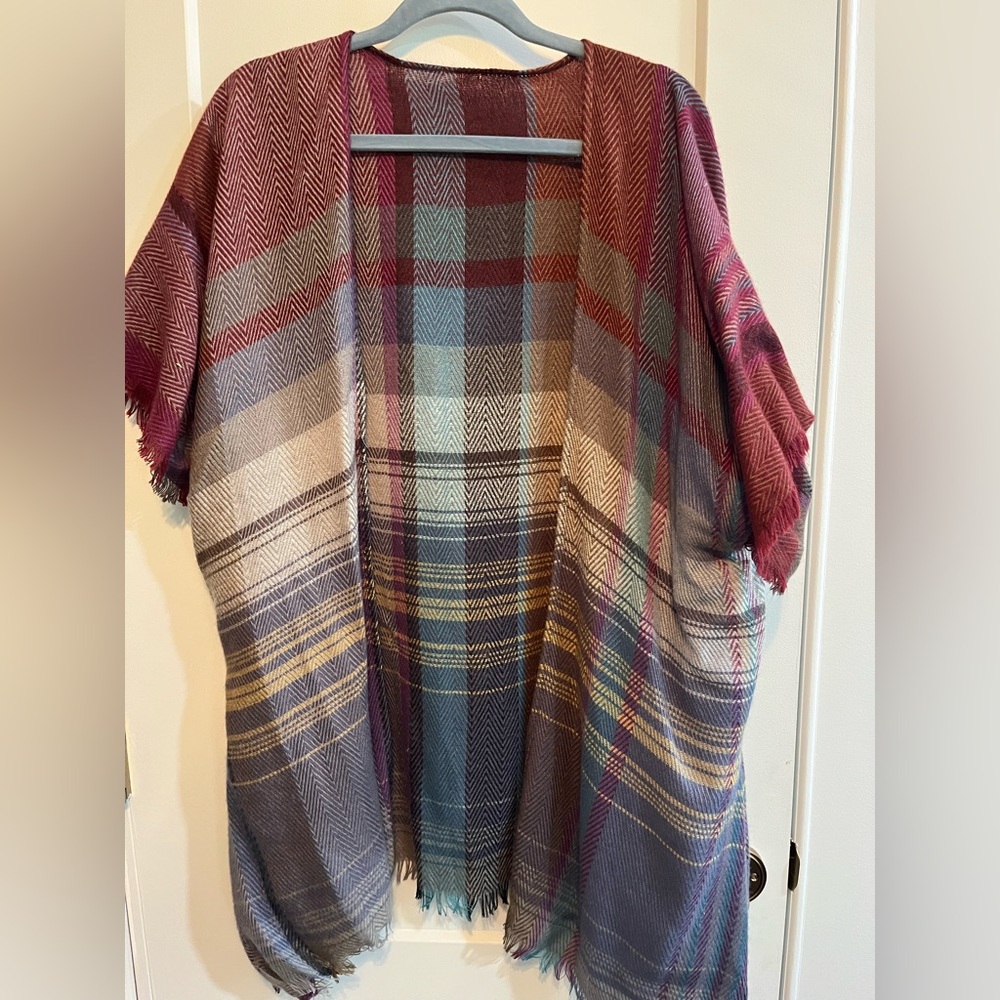 Multicolor Plaid Open Front Poncho